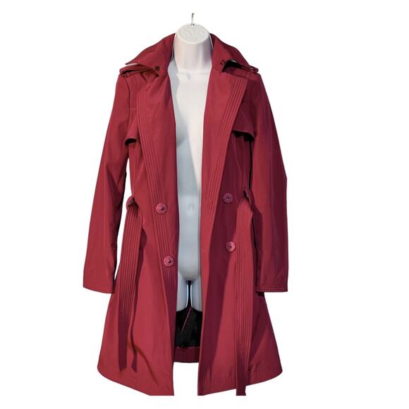 Narciso Rodriguez Designer Trench Coat Sz S Berry Pink Belted Lightweight Jacket - Picture 2 of 11